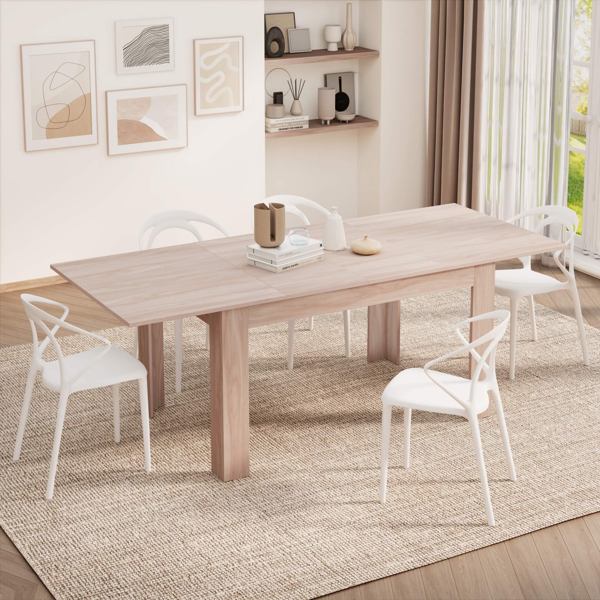 Mobili Fiver, Easy, Extendable Dining Table, 55,1(86,6) x35,4 in, Oak, for 6-8 People, Expandable Dining Table for Kitchen, Italian Furniture