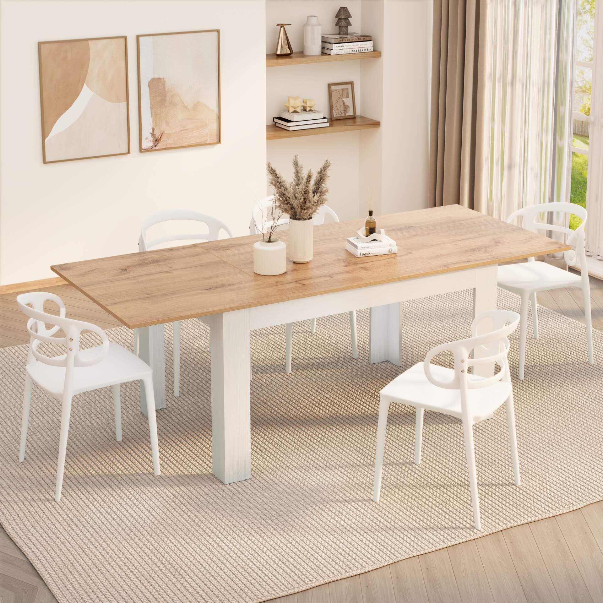Mobili Fiver, Easy, Extendable Dining Table, 55,1(86,6) x35,4 in, Oak, for 6-8 People, Expandable Dining Table for Kitchen, Italian Furniture