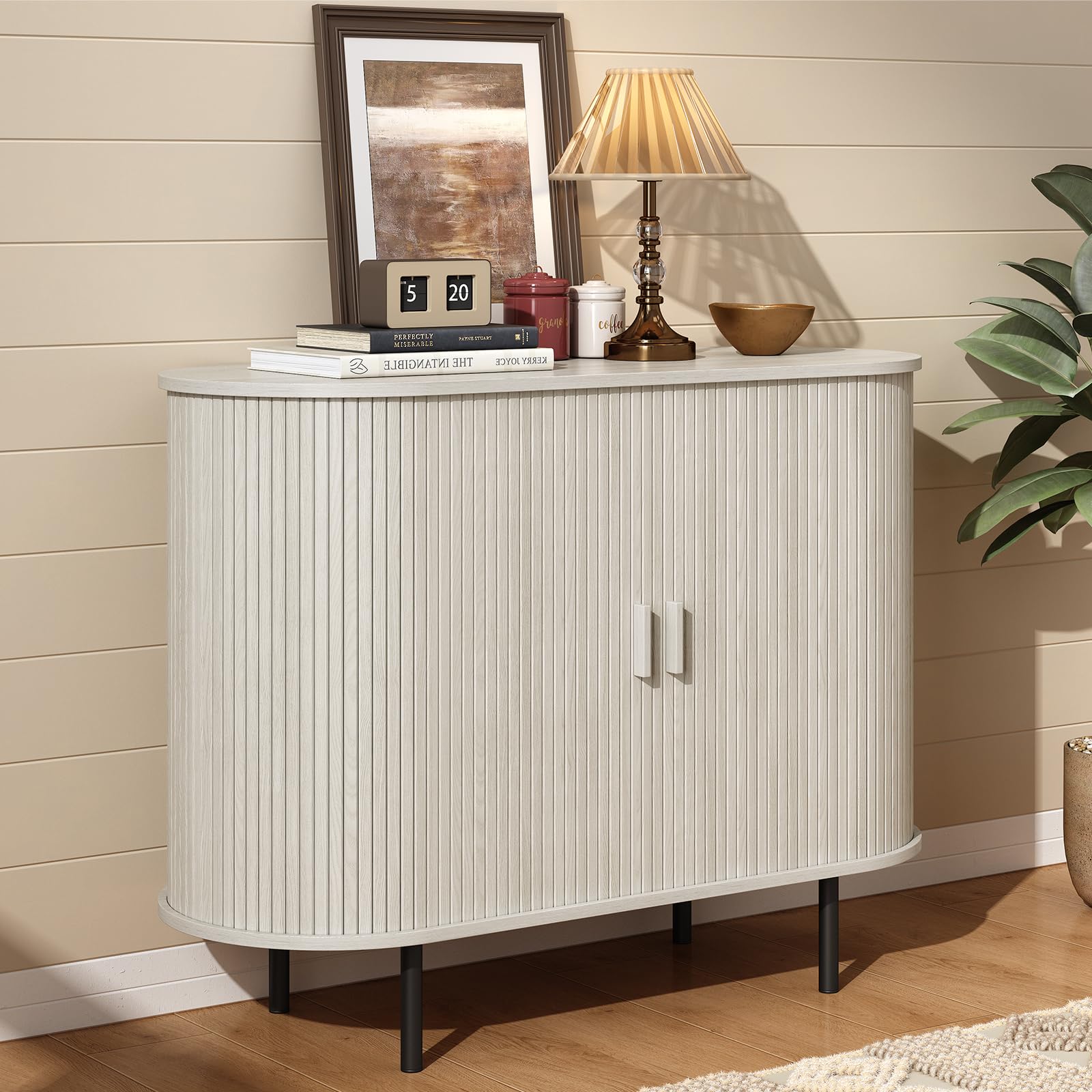 ONBRILL 55" Sideboard Buffet Cabinet with Storage, Sliding Door & Adjustable Shelf, Modern Accent Coffee Bar Console Table for Kitchen, Entryway, Walnut