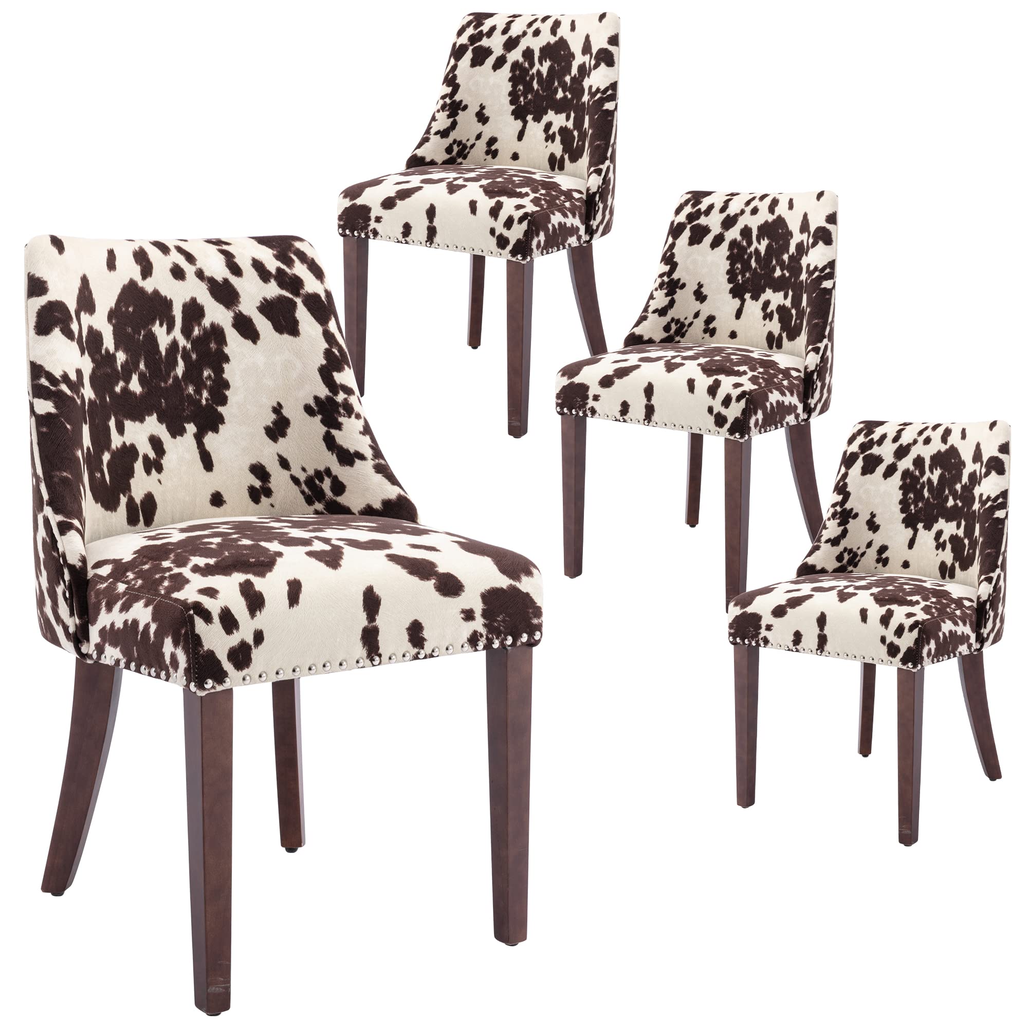 Kmax Fabric Dining Chairs Set of 2 Upholstered Side Chairs Farmhouse Accent Chairs with Nailhead Wood Legs for Dining Room Guest Room Restaurant, Cream