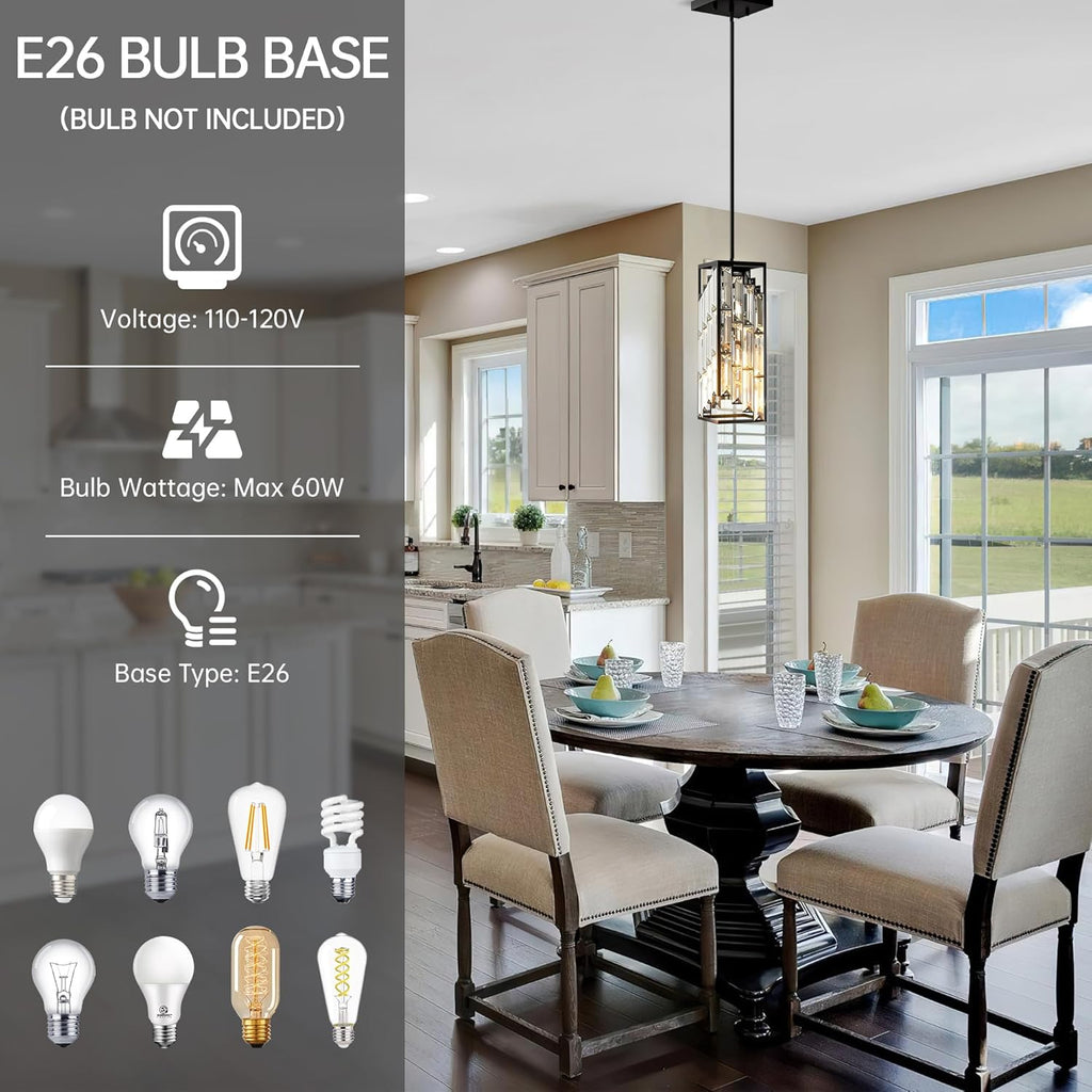 Black Pendant Lights Kitchen Island 3 Pack, Mini Crystal Chandeliers, Modern Pendant Lights Ceiling Lighting Fixtures for Kitchen Island, Dinning Room, Bedroom