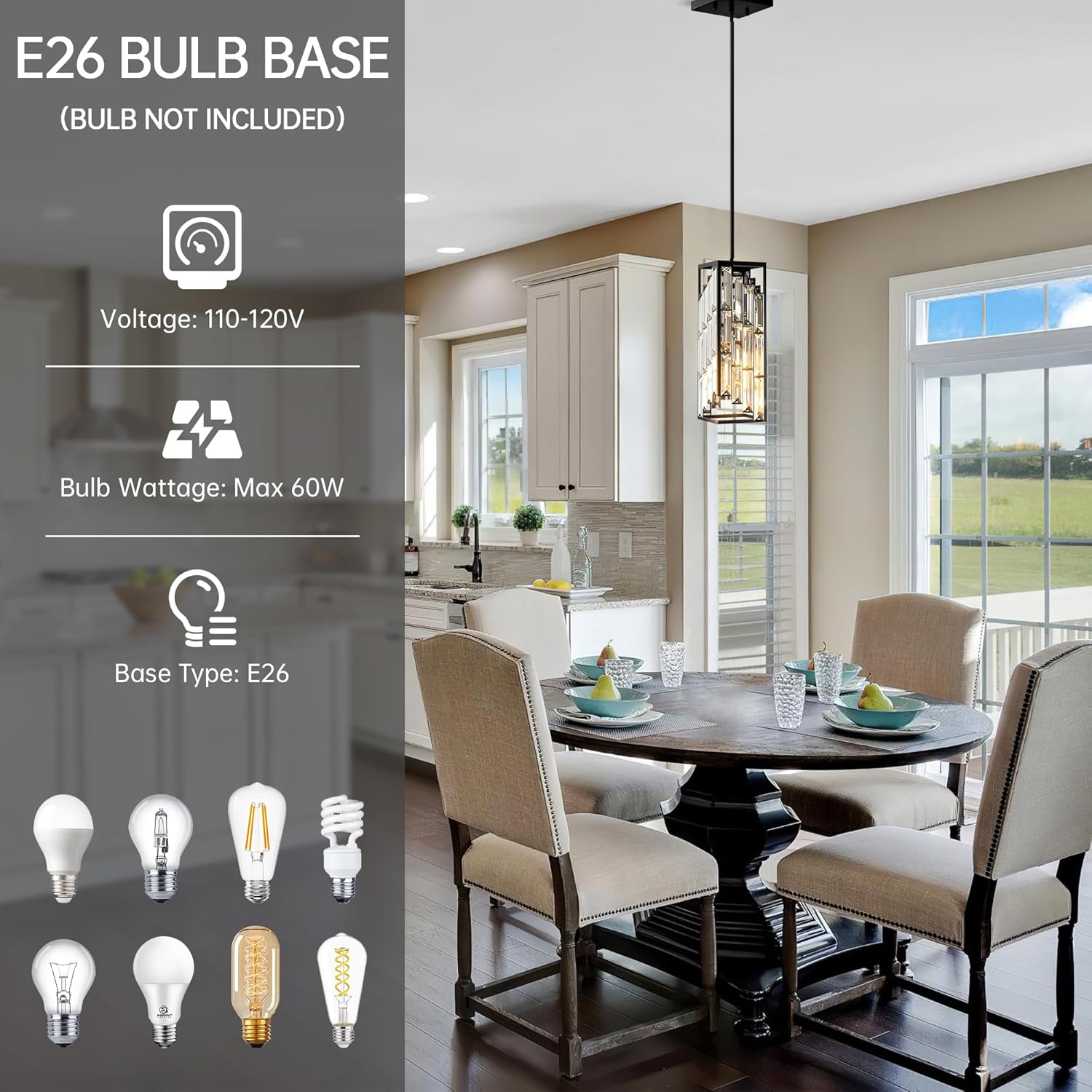 Black Pendant Lights Kitchen Island 3 Pack, Mini Crystal Chandeliers, Modern Pendant Lights Ceiling Lighting Fixtures for Kitchen Island, Dinning Room, Bedroom