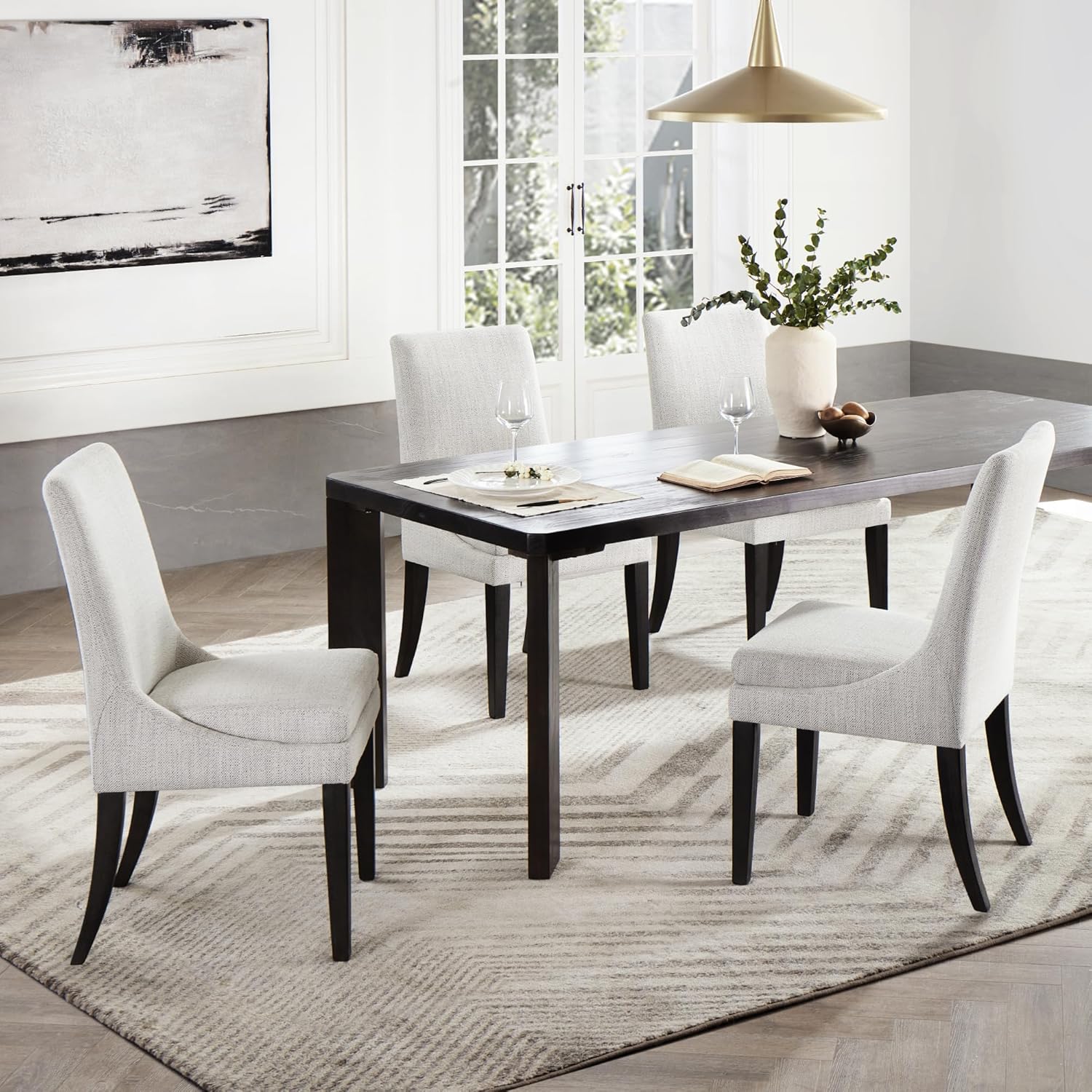 KISLOT Upholstered Dining Chairs Modern Sidechair Performance Fabric High Back Armlesschair for Diningroom Kitchen,Linen,Set of 4(2 Box)