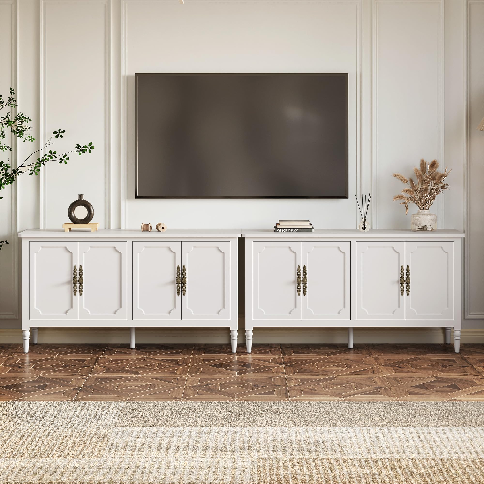 RoyalCraft 59" Buffet Cabinet with Storage, Vintage Sideboard with Adjustable Shelves & Carved Handle, Mid Century Modern Painted Credenza Coffee Bar for Kitchen, Dining Room, Forest Green