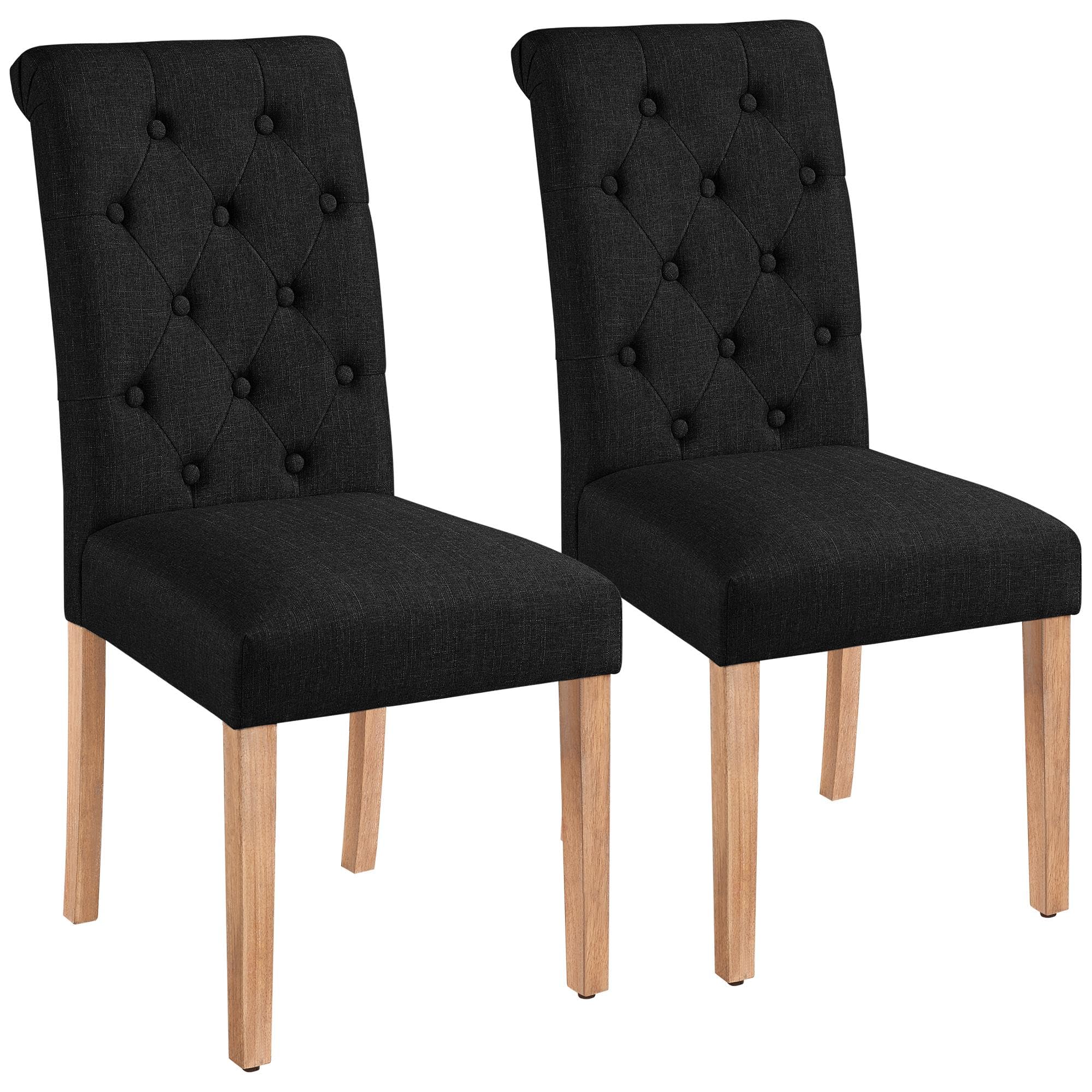 Yaheetech Dining Chairs Set of 6 Fabric Upholstered Dining Room Chairs with Button Tufted High Back and Solid Wood Legs for Kitchen/Living Room/Restaurant, Modern Style, Dark Gray