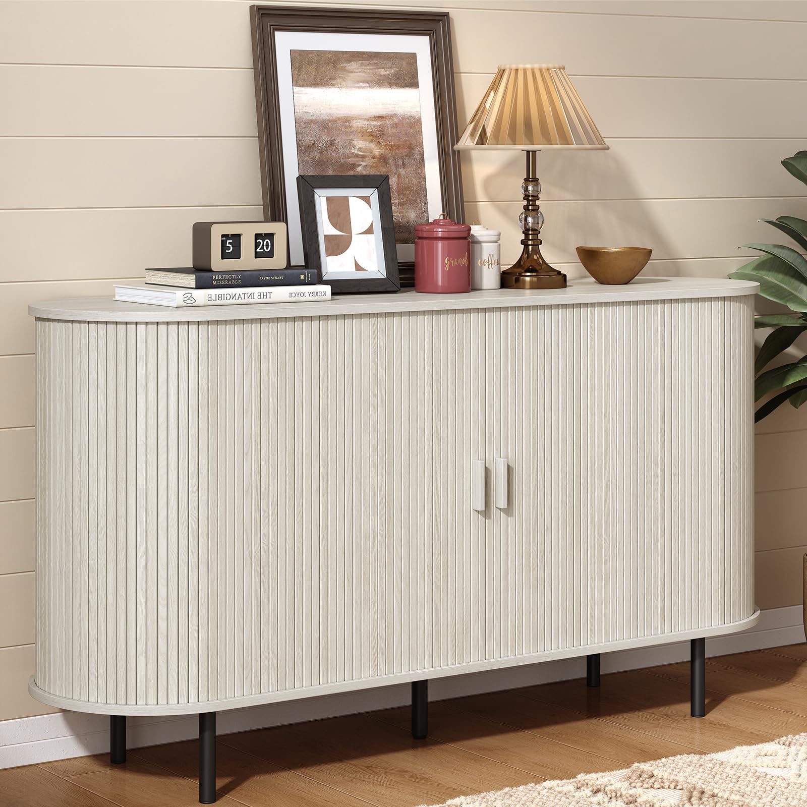 ONBRILL 55" Sideboard Buffet Cabinet with Storage, Sliding Door & Adjustable Shelf, Modern Accent Coffee Bar Console Table for Kitchen, Entryway, Walnut