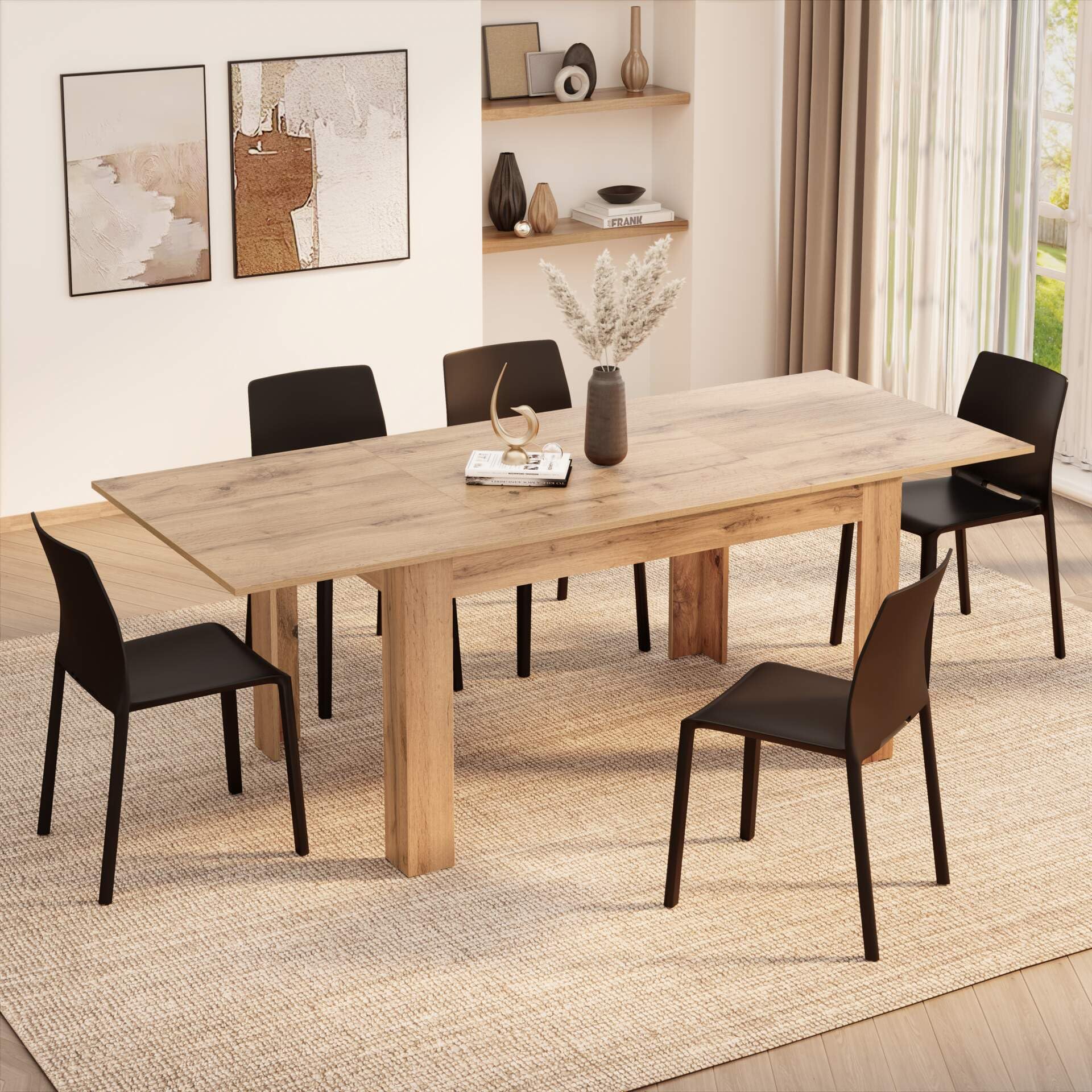 Mobili Fiver, Easy, Extendable Dining Table, 55,1(86,6) x35,4 in, Oak, for 6-8 People, Expandable Dining Table for Kitchen, Italian Furniture