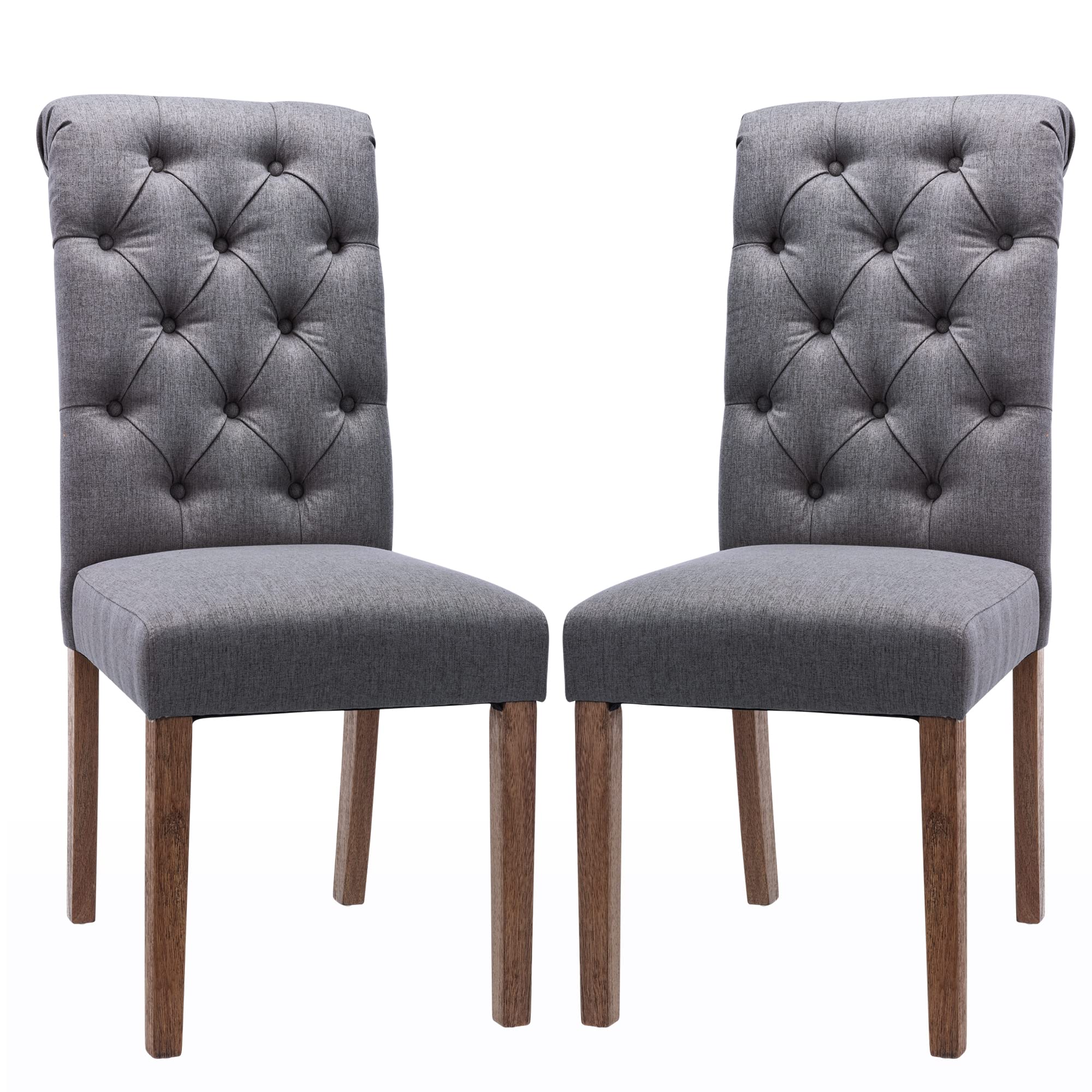 COLAMY Button Tufted Dining Chairs Set of 6, Parsons Upholstered Fabric Dining Room Chairs Kitchen Chairs with Wood Legs and Padded Seat, Taupe