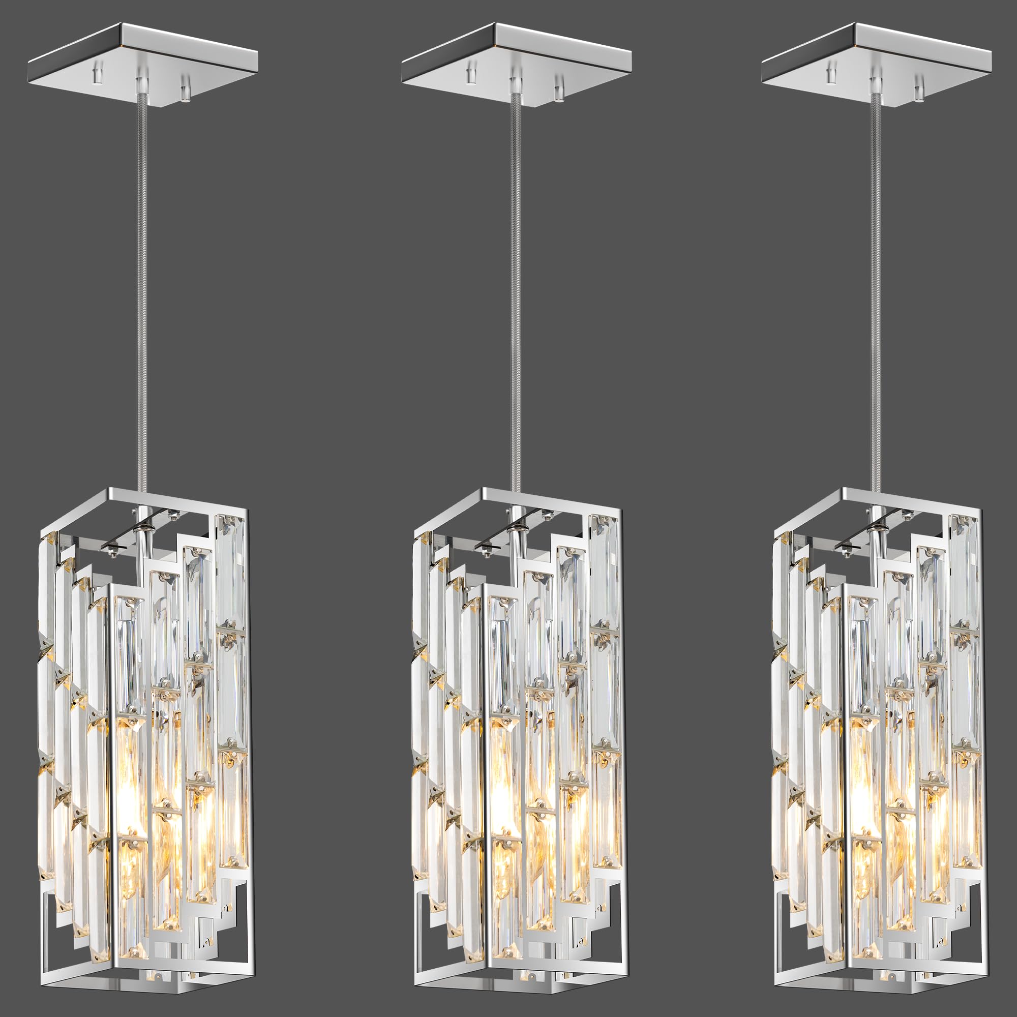 Black Pendant Lights Kitchen Island 3 Pack, Mini Crystal Chandeliers, Modern Pendant Lights Ceiling Lighting Fixtures for Kitchen Island, Dinning Room, Bedroom