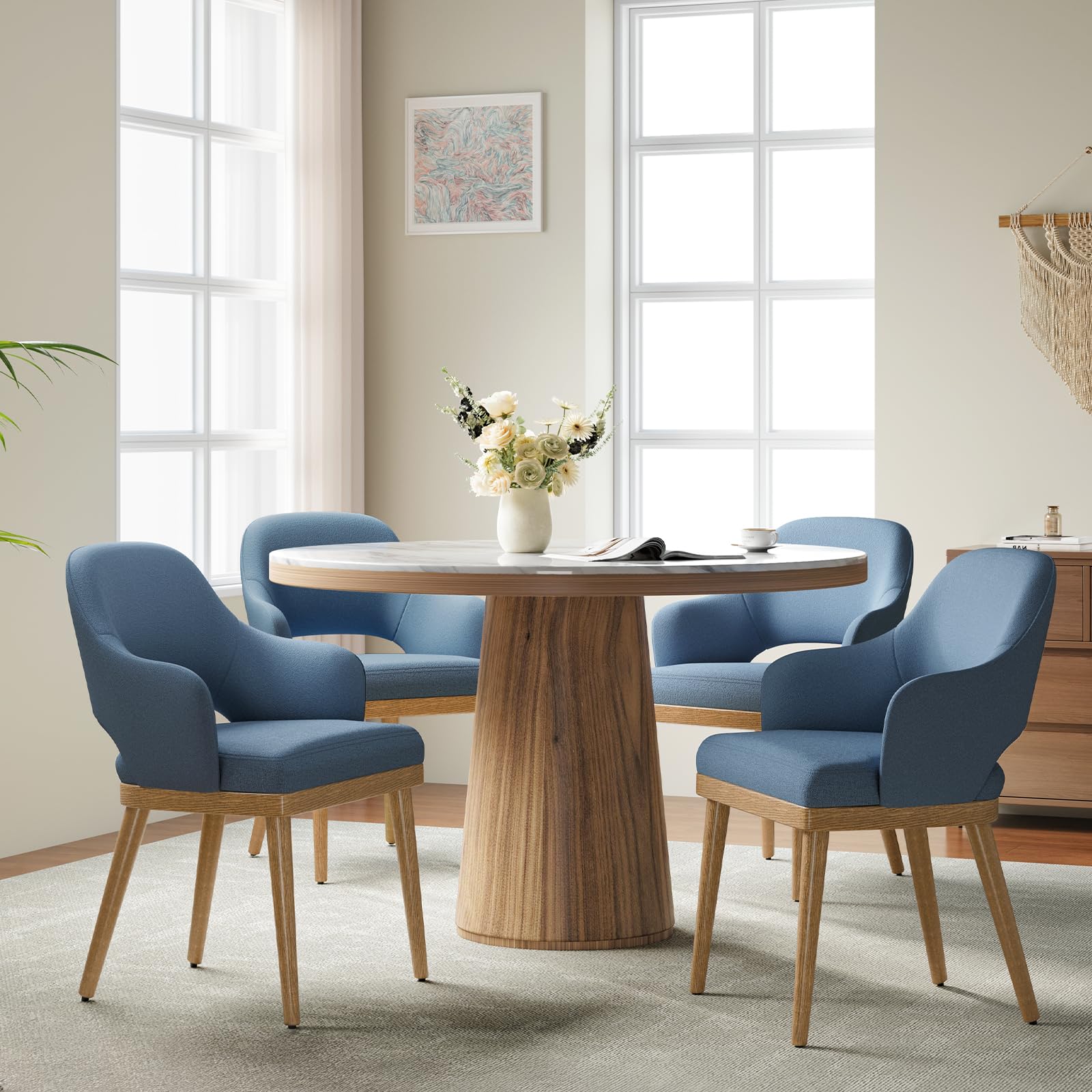 MALOL Wooden Dining Chairs Set of 2, Modern Fabric Upholstered Dining Room Chair, Kitchen Side Chairs, Farmhouse Dinner Chair with Open Back for Kitchen, Beige