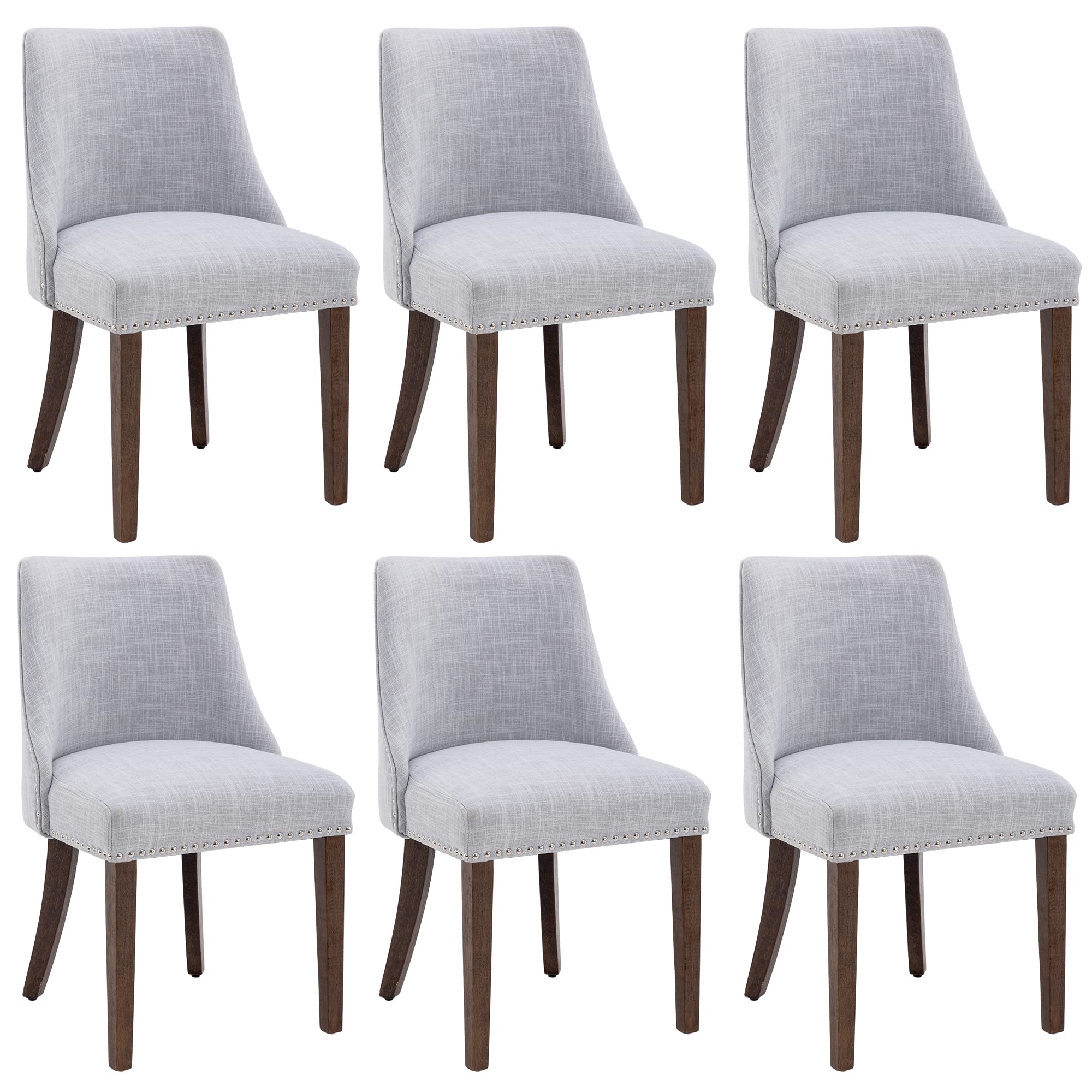 Kmax Fabric Dining Chairs Set of 2 Upholstered Side Chairs Farmhouse Accent Chairs with Nailhead Wood Legs for Dining Room Guest Room Restaurant, Cream