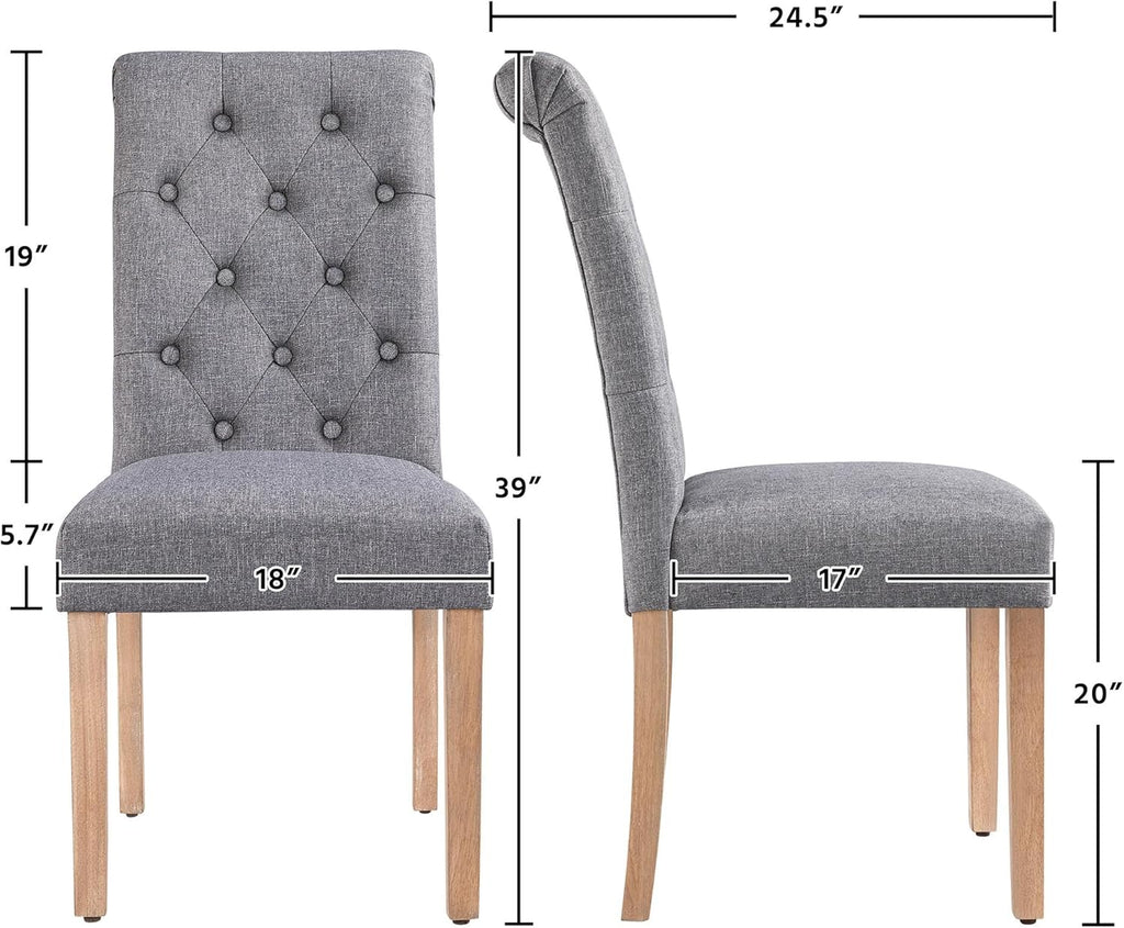 Yaheetech Dining Chairs Set of 6 Fabric Upholstered Dining Room Chairs with Button Tufted High Back and Solid Wood Legs for Kitchen/Living Room/Restaurant, Modern Style, Dark Gray