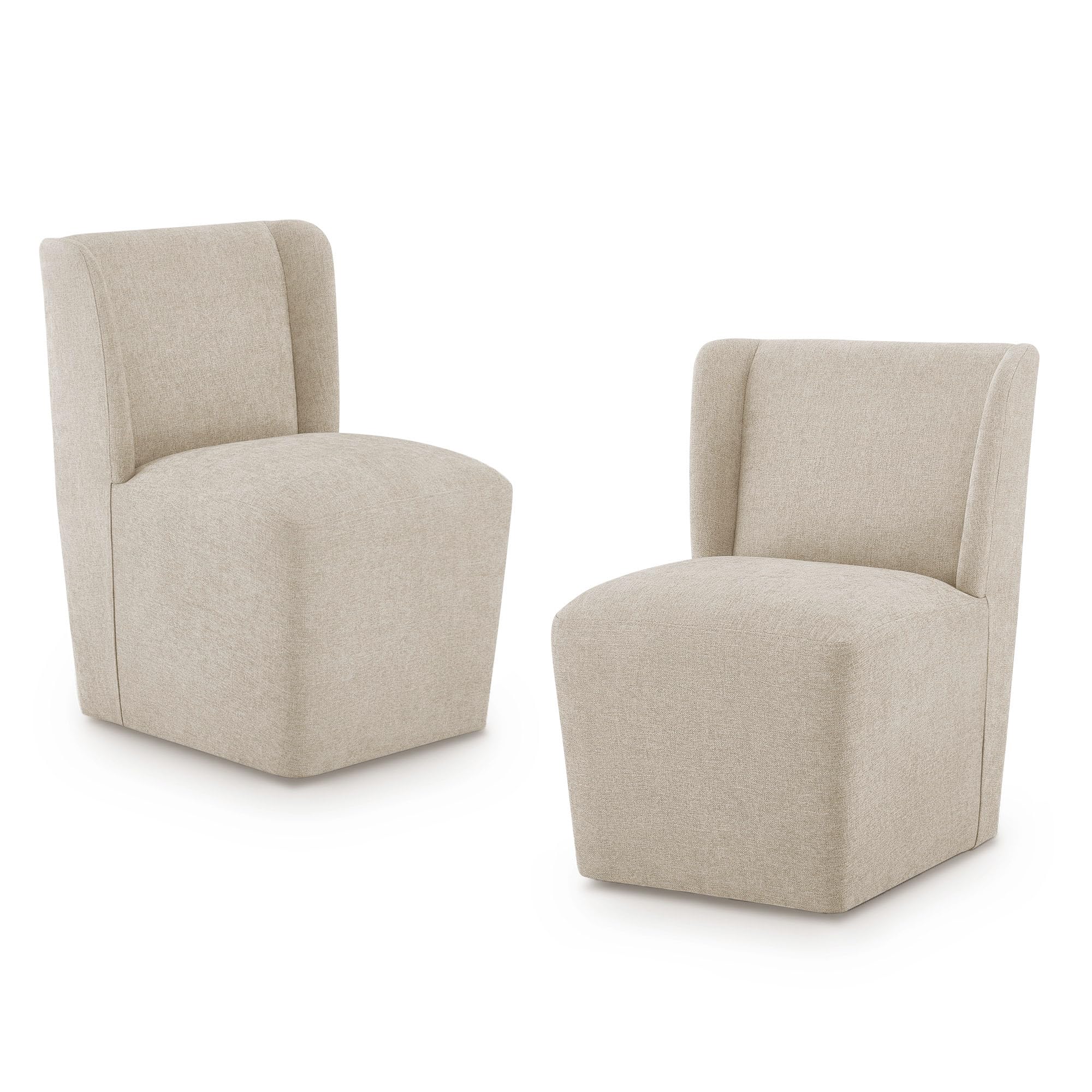 KISLOT Upholstered Dining Chairs Set of 4 with Casters, Wingback Modern Side Armless Deskchair with Rollers for Diningroom Bedroom Livingroom Reading Room, Cream Beige Fabric