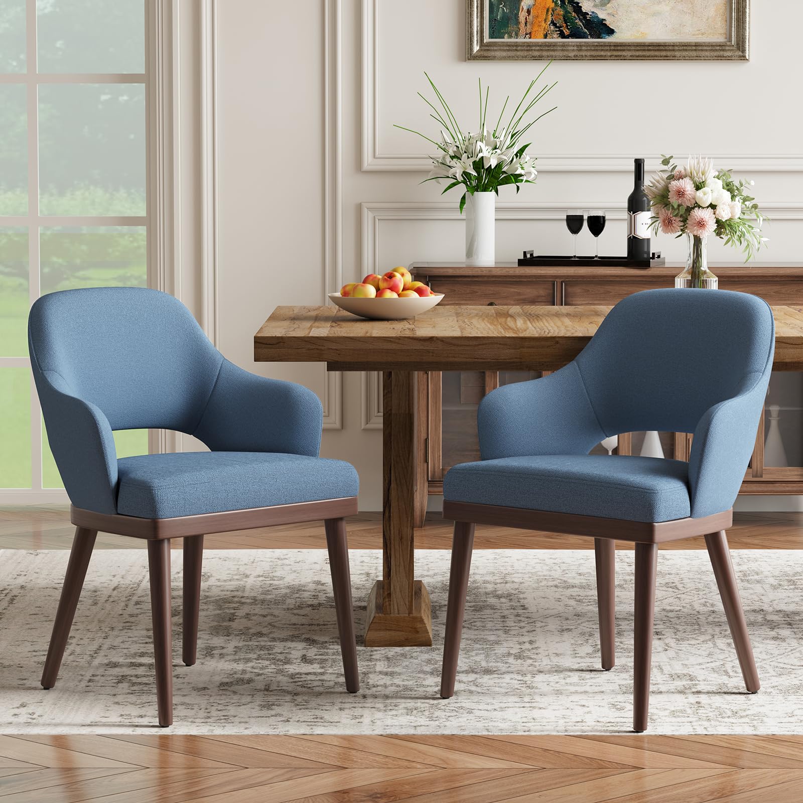 MALOL Wooden Dining Chairs Set of 2, Modern Fabric Upholstered Dining Room Chair, Kitchen Side Chairs, Farmhouse Dinner Chair with Open Back for Kitchen, Beige