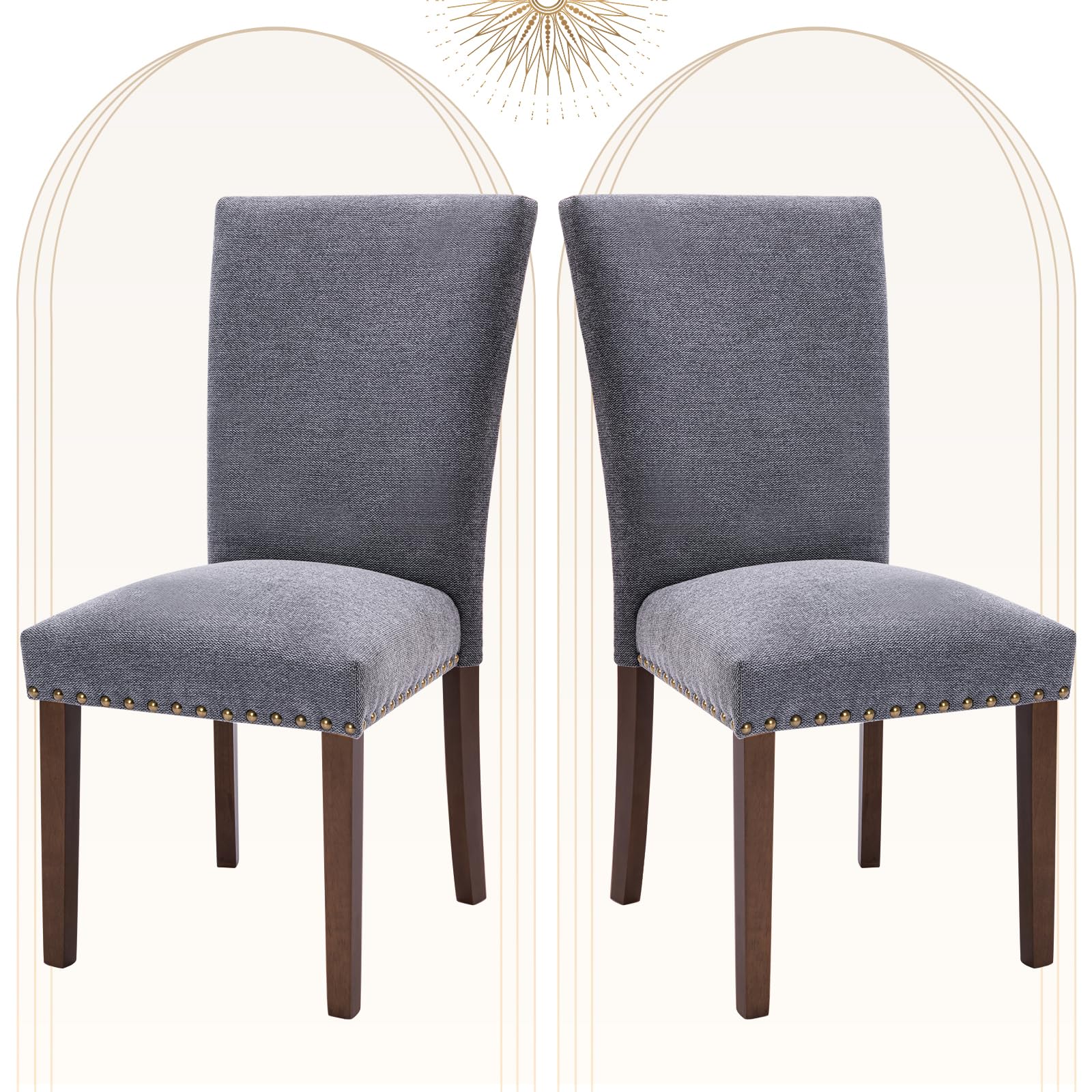 COLAMY Upholstered Fabric Dining Chairs Set of 6, High Back Padded Chairs w/Nailed Trim & Solid Wood Legs, Classic Parsons Chairs Side Chair for Home/Kitchen/Living Room-Beige (A420-BEIGE-6pcs)