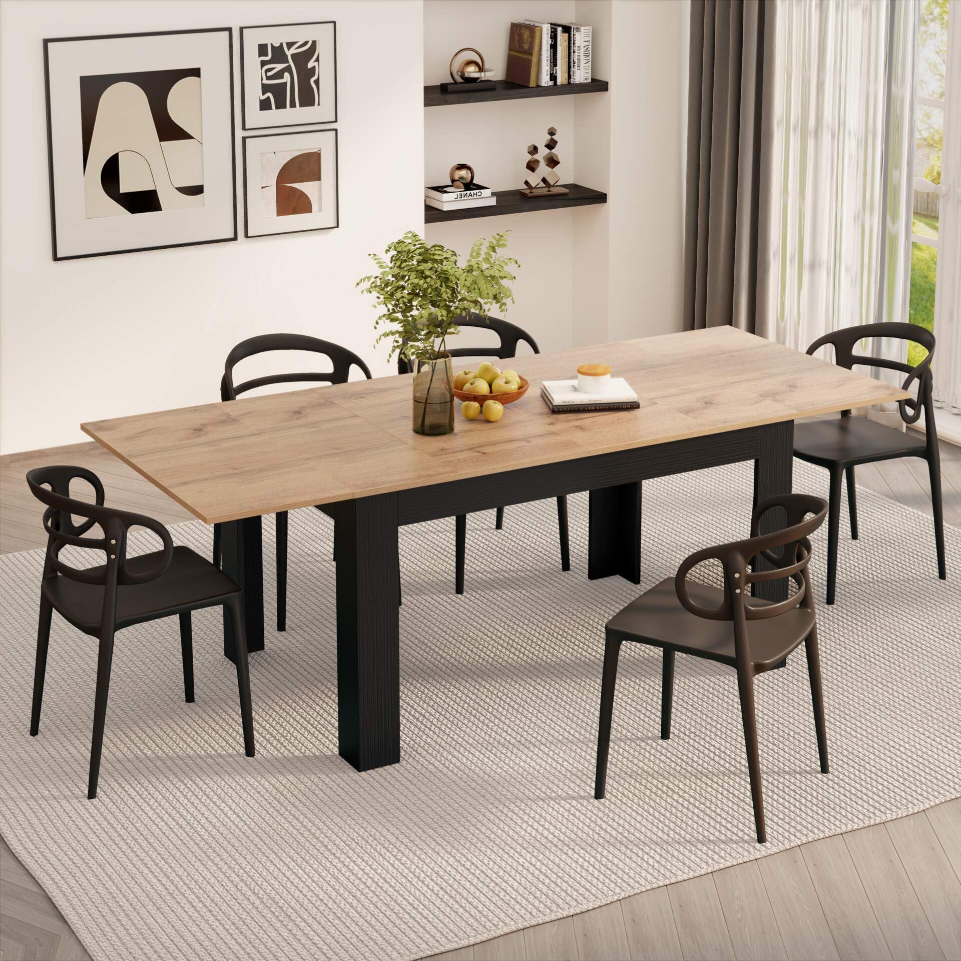 Mobili Fiver, Easy, Extendable Dining Table, 55,1(86,6) x35,4 in, Oak, for 6-8 People, Expandable Dining Table for Kitchen, Italian Furniture
