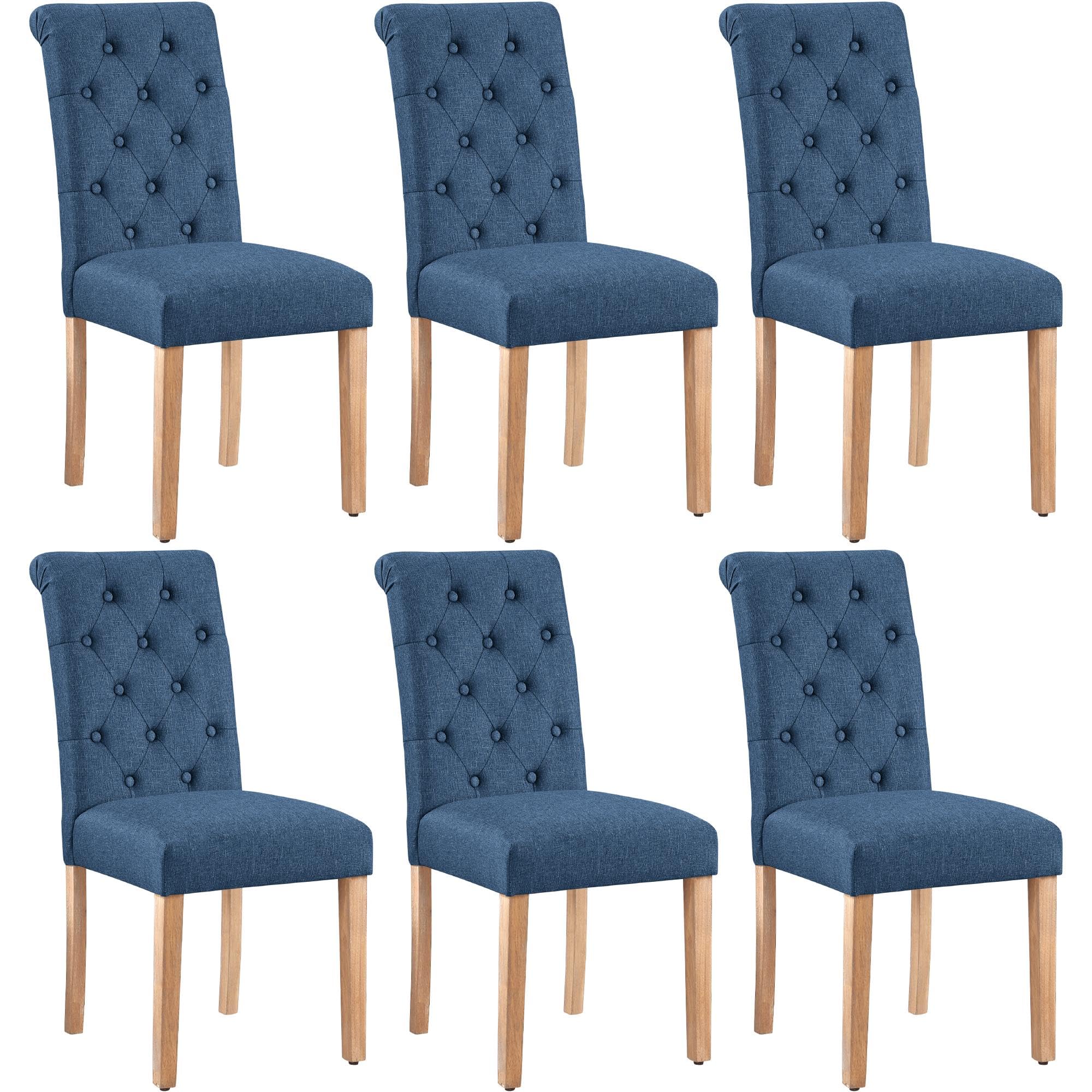 Yaheetech Dining Chairs Set of 6 Fabric Upholstered Dining Room Chairs with Button Tufted High Back and Solid Wood Legs for Kitchen/Living Room/Restaurant, Modern Style, Dark Gray
