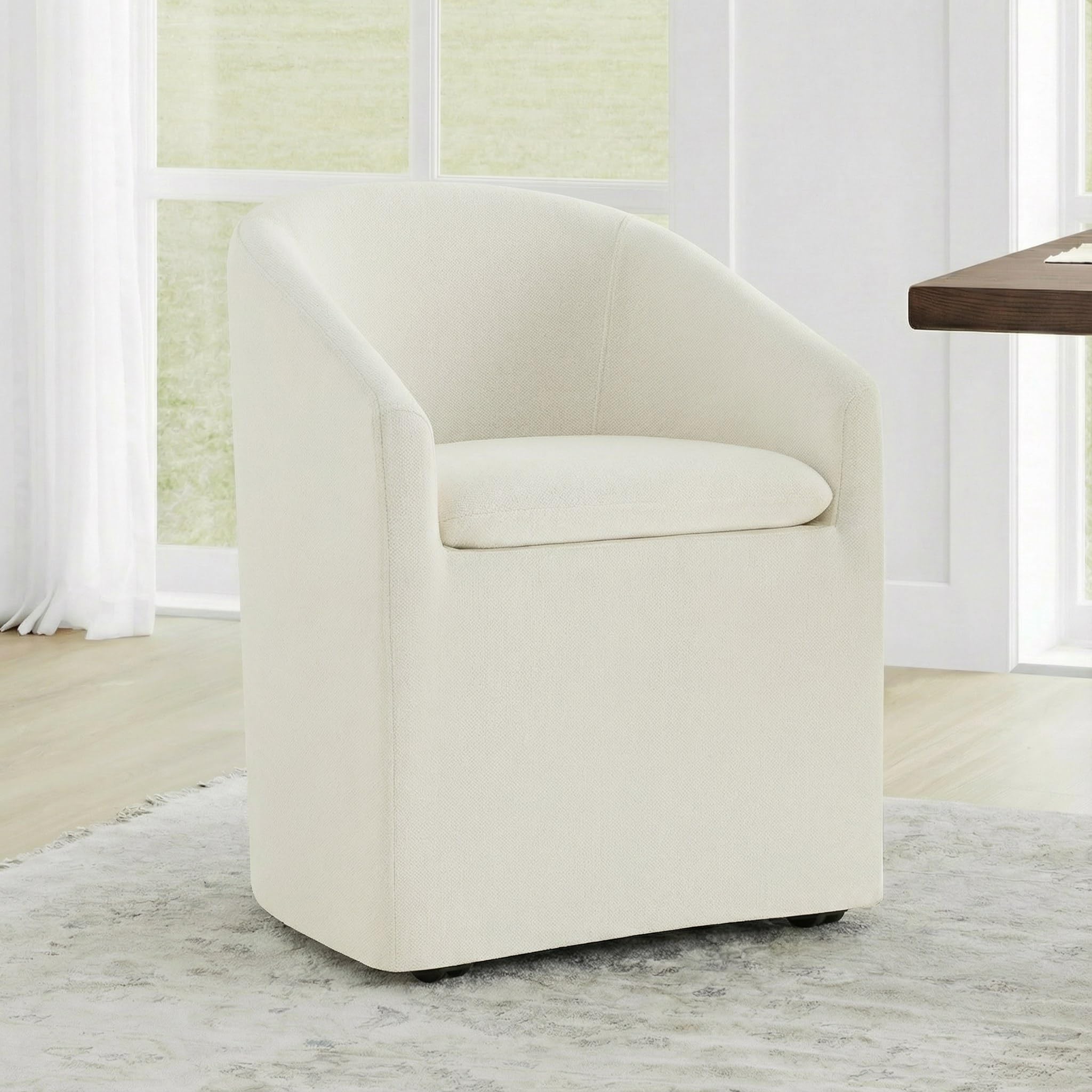 KISLOT Upholstered Dining Chairs Set of 4 with Casters, Wingback Modern Side Armless Deskchair with Rollers for Diningroom Bedroom Livingroom Reading Room, Cream Beige Fabric