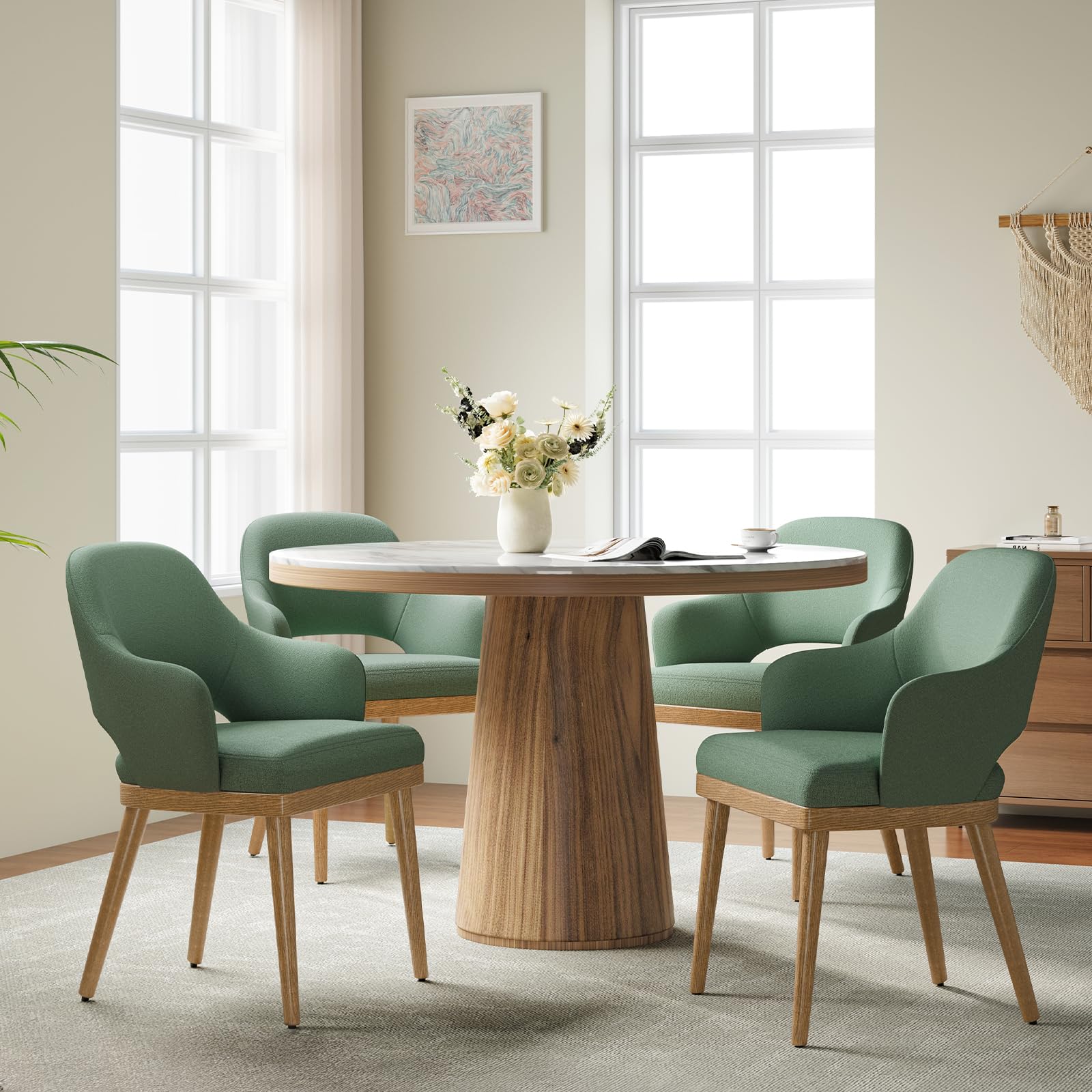 MALOL Wooden Dining Chairs Set of 2, Modern Fabric Upholstered Dining Room Chair, Kitchen Side Chairs, Farmhouse Dinner Chair with Open Back for Kitchen, Beige