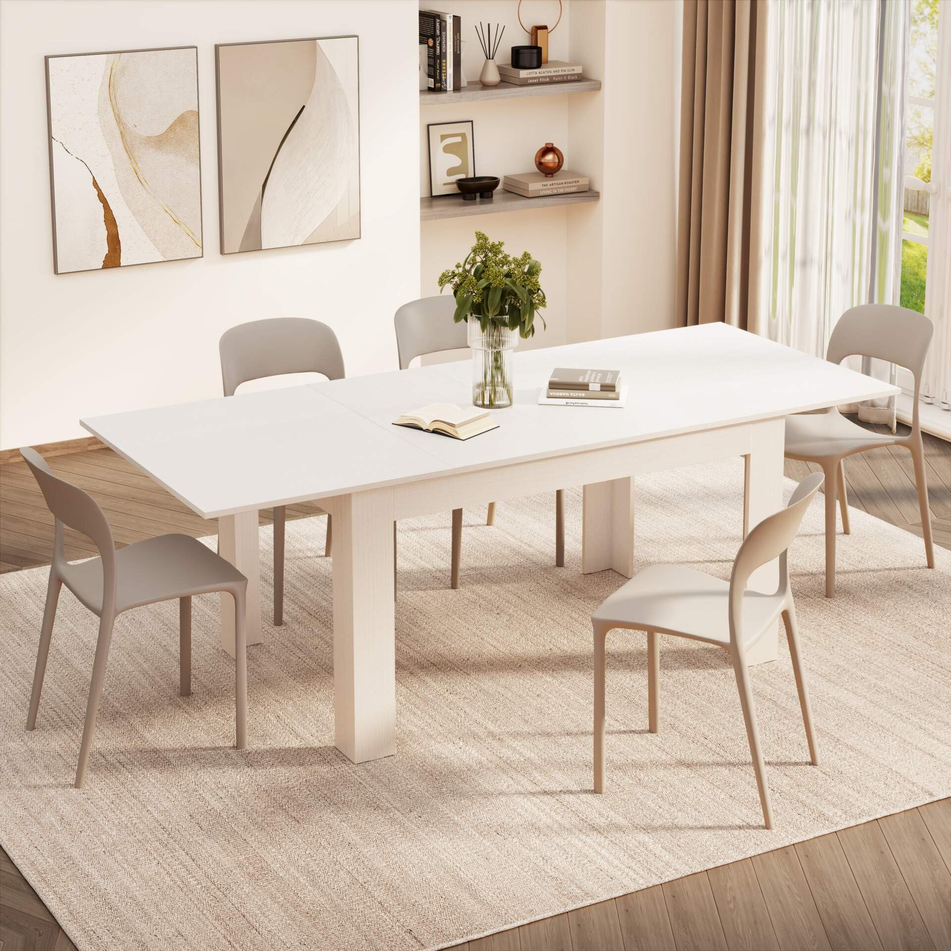 Mobili Fiver, Easy, Extendable Dining Table, 55,1(86,6) x35,4 in, Oak, for 6-8 People, Expandable Dining Table for Kitchen, Italian Furniture