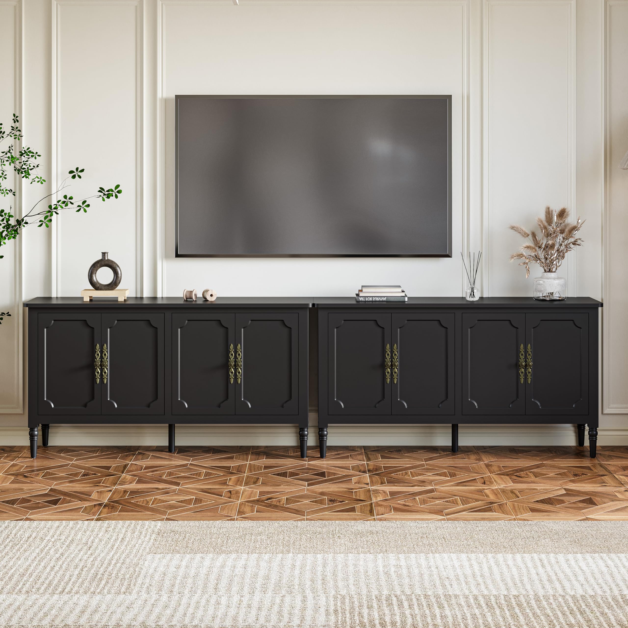 RoyalCraft 59" Buffet Cabinet with Storage, Vintage Sideboard with Adjustable Shelves & Carved Handle, Mid Century Modern Painted Credenza Coffee Bar for Kitchen, Dining Room, Forest Green