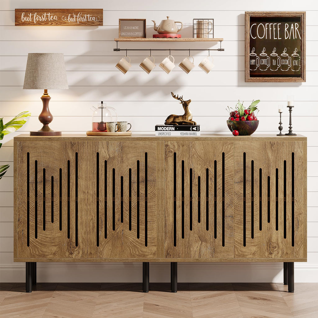 Tribesigns Set of 2 Sideboard Buffet with Storage, 59" Buffet Sideboard Cabinet with Adjustable Shelves, Accent Storage Cabinet for Living Room, Dark Brown