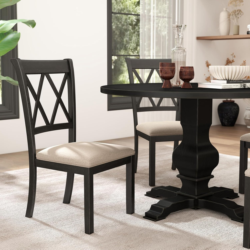 Roundhill Furniture Windvale Fabric Upholstered Dining Chair, Set of 2, Black