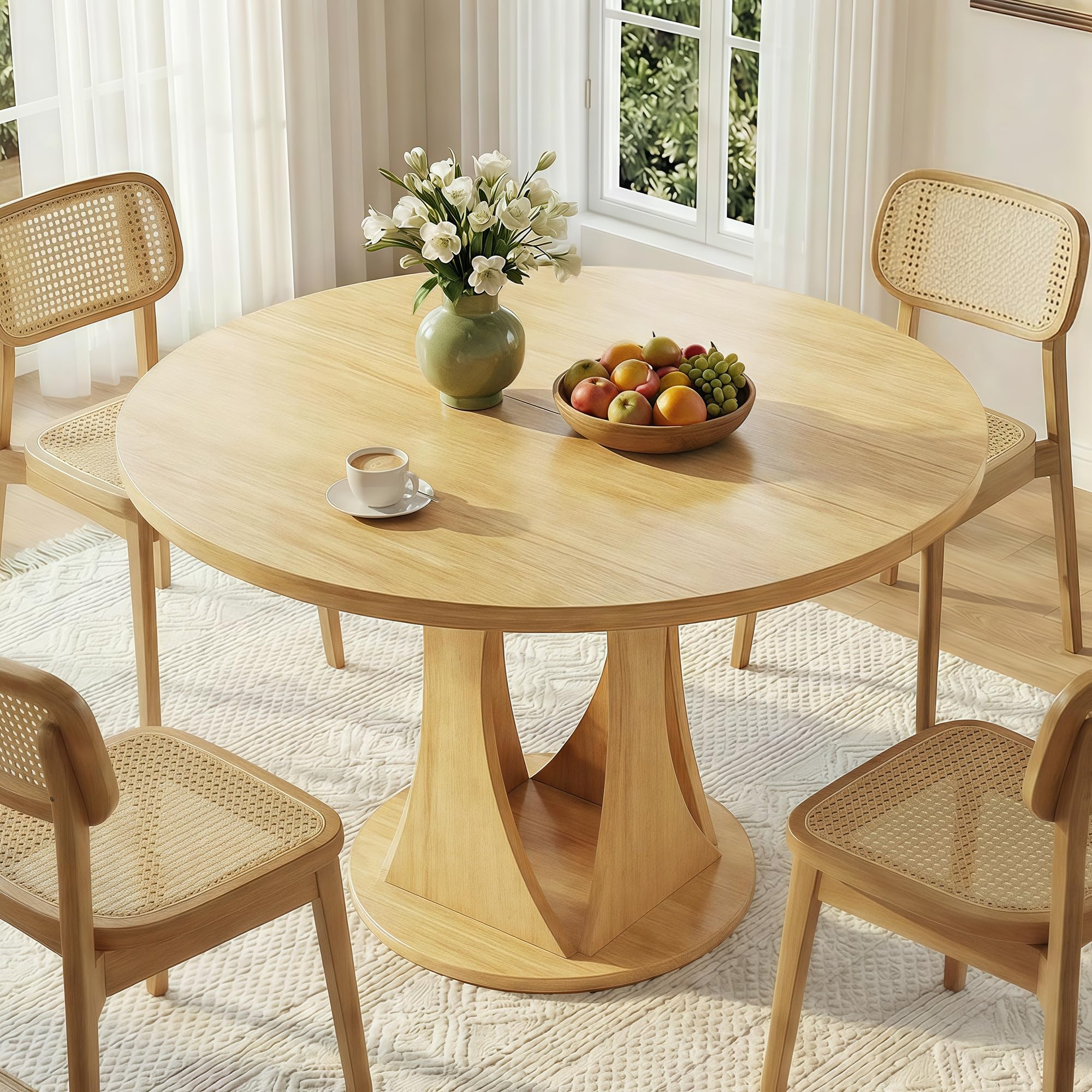 iPormis 43"-59" Extendable Dining Table, Round Kitchen Table with Modern Arcs Pedestal, Oval Dinner Table with Removable Leaves,Hidden Storage, for Kitchen, Dining Room, Living Room, Office, Black