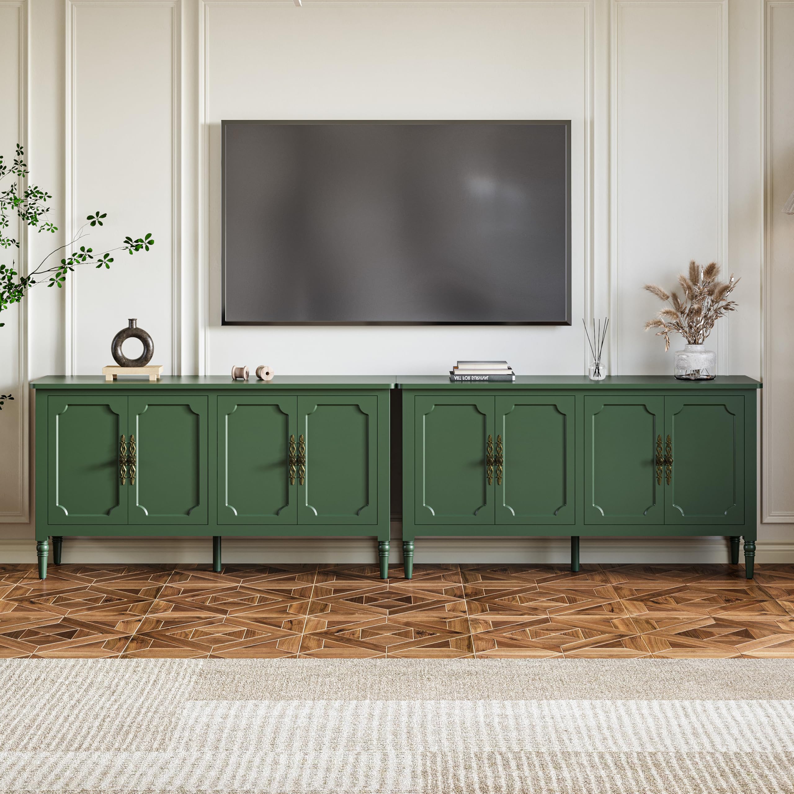 RoyalCraft 59" Buffet Cabinet with Storage, Vintage Sideboard with Adjustable Shelves & Carved Handle, Mid Century Modern Painted Credenza Coffee Bar for Kitchen, Dining Room, Navy Blue