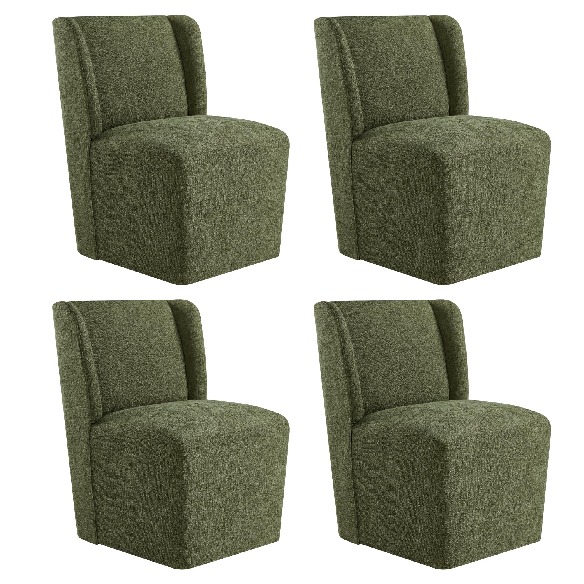 KISLOT Upholstered Dining Chairs Set of 4 with Casters, Wingback Modern Side Armless Deskchair with Rollers for Diningroom Bedroom Livingroom Reading Room, Cream Beige Fabric