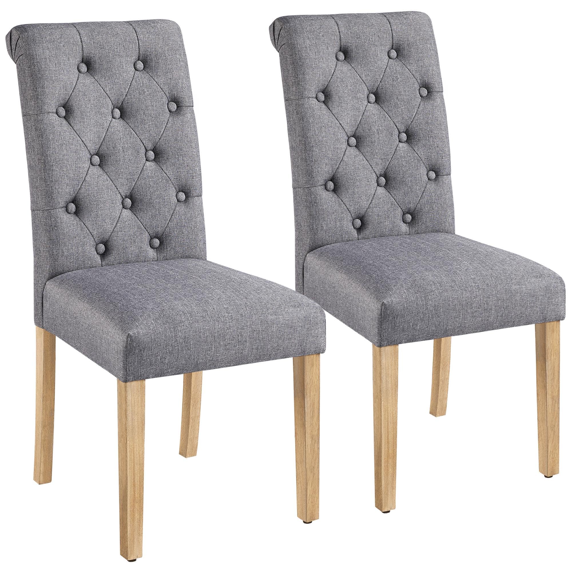 Yaheetech Dining Chairs Set of 6 Fabric Upholstered Dining Room Chairs with Button Tufted High Back and Solid Wood Legs for Kitchen/Living Room/Restaurant, Modern Style, Dark Gray