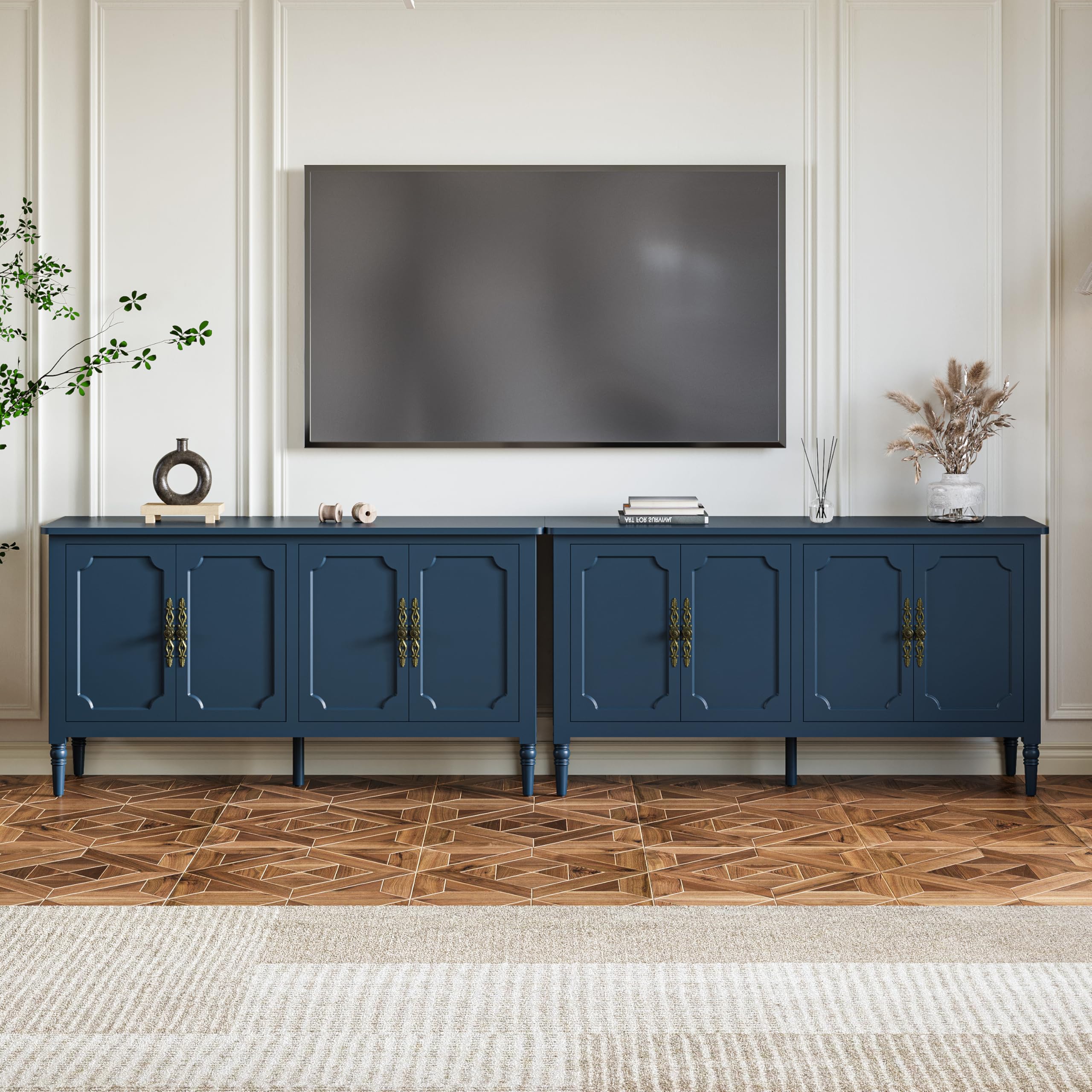 RoyalCraft 59" Buffet Cabinet with Storage, Vintage Sideboard with Adjustable Shelves & Carved Handle, Mid Century Modern Painted Credenza Coffee Bar for Kitchen, Dining Room, Forest Green