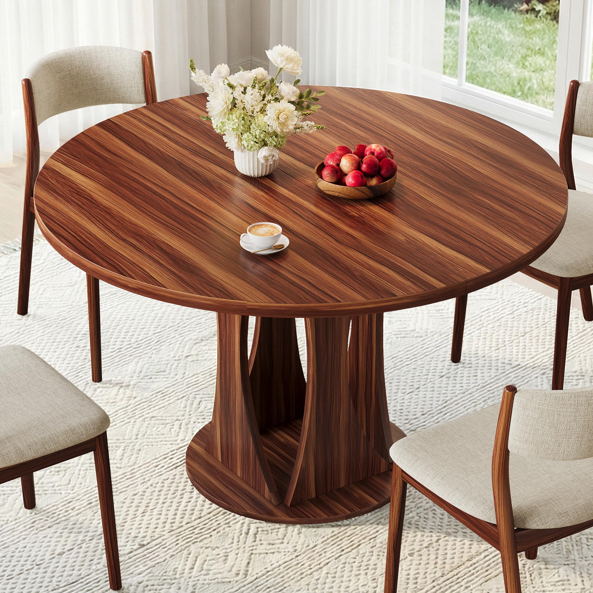 iPormis 43"-59" Extendable Dining Table, Round Kitchen Table with Modern Arcs Pedestal, Oval Dinner Table with Removable Leaves,Hidden Storage, for Kitchen, Dining Room, Living Room, Office, Black