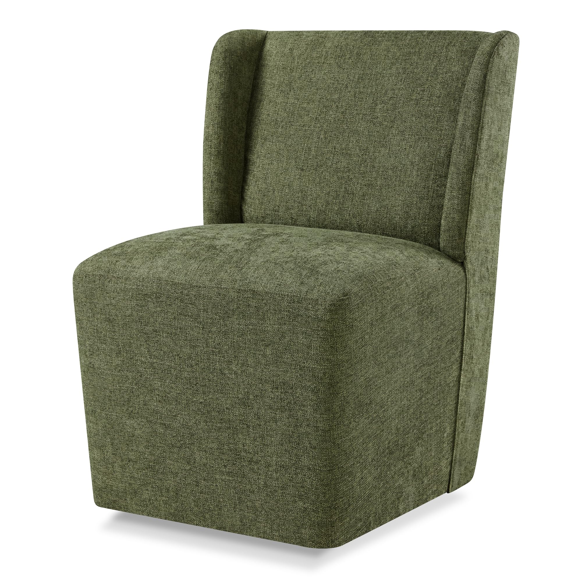 KISLOT Upholstered Dining Chairs Set of 4 with Casters, Wingback Modern Side Armless Deskchair with Rollers for Diningroom Bedroom Livingroom Reading Room, Cream Beige Fabric