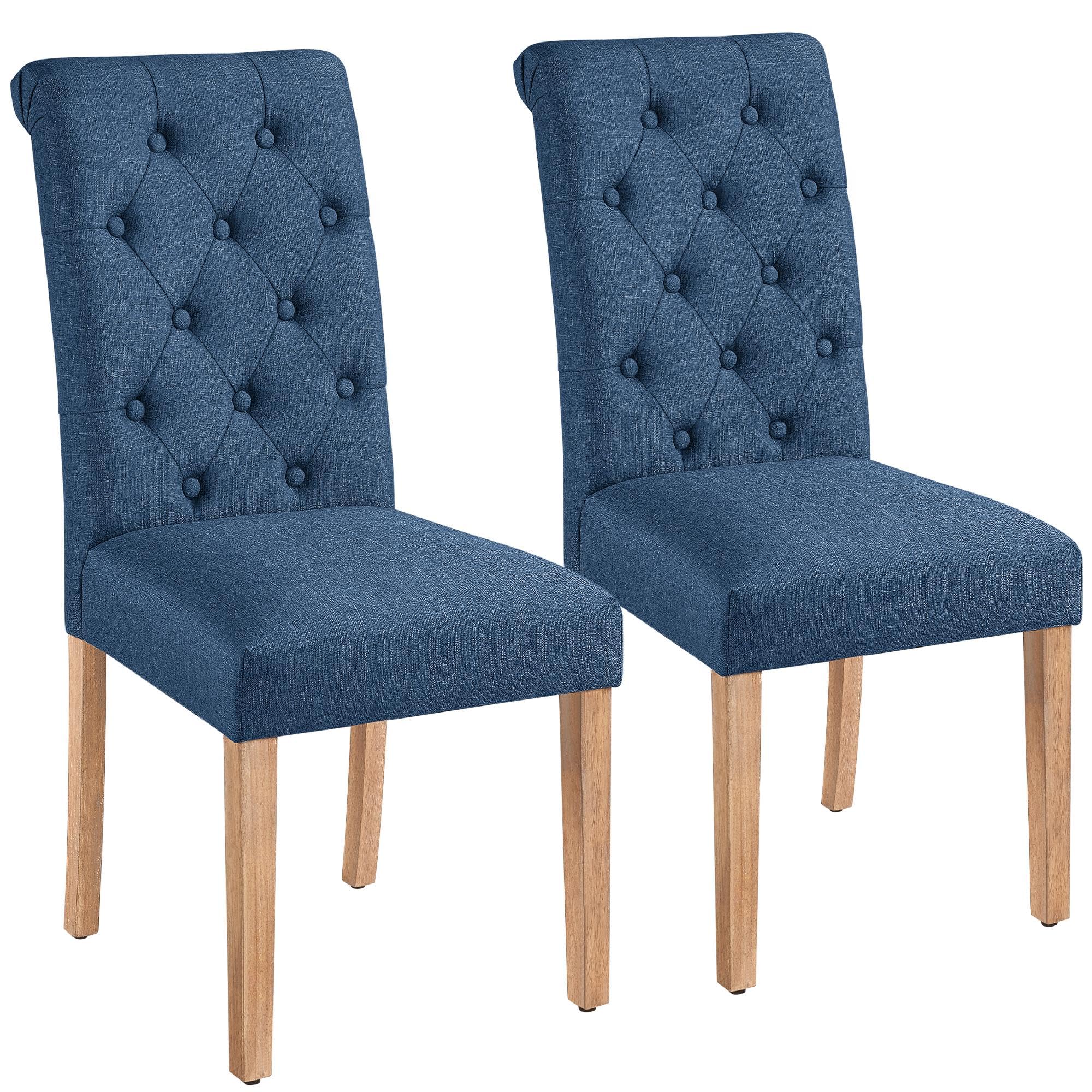 Yaheetech Dining Chairs Set of 6 Fabric Upholstered Dining Room Chairs with Button Tufted High Back and Solid Wood Legs for Kitchen/Living Room/Restaurant, Modern Style, Dark Gray