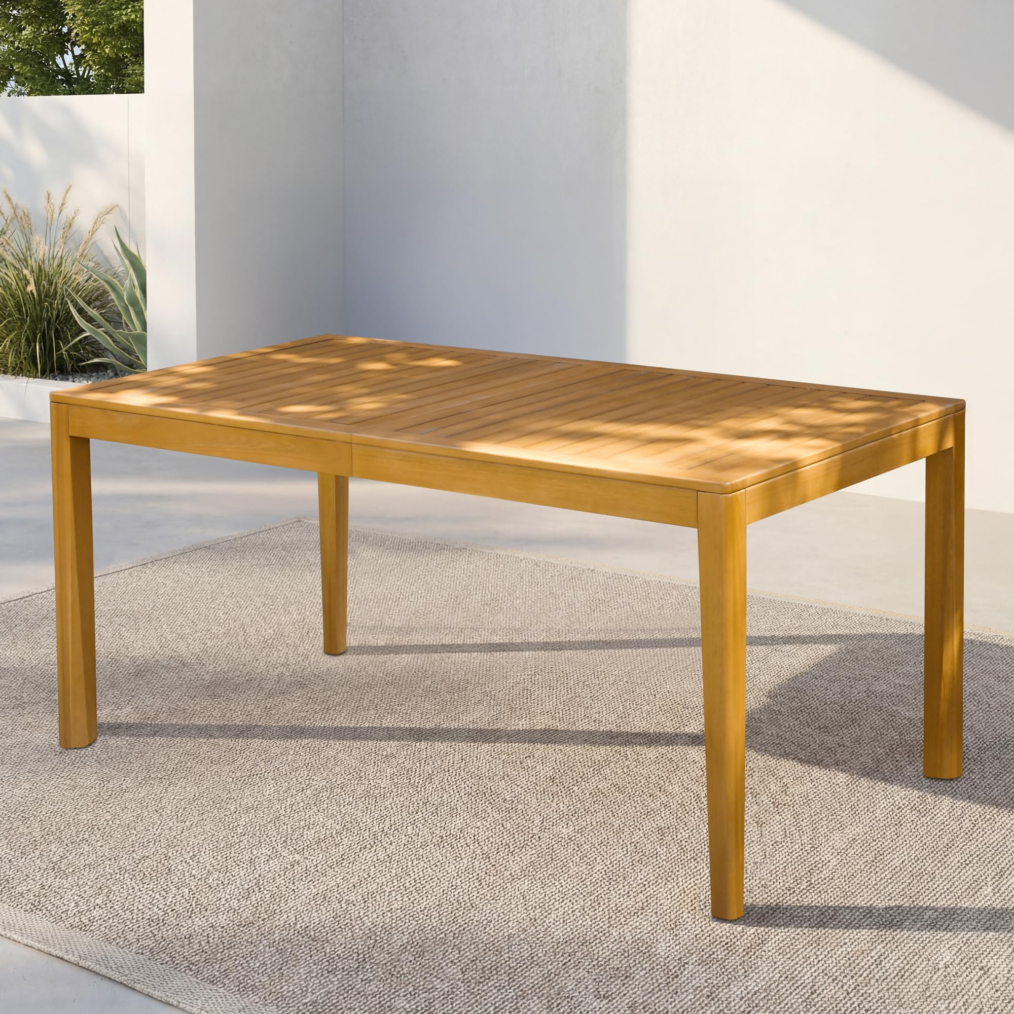 Acacia Extendable Dining Table 63”-95" L for 6-8 Seats, Outdoor Rectangular Table with 2" Umbrella Hole for Garden, Balcony, Poolside & Patio, UV Resistant & Slat Design, Easy Setup - Natural