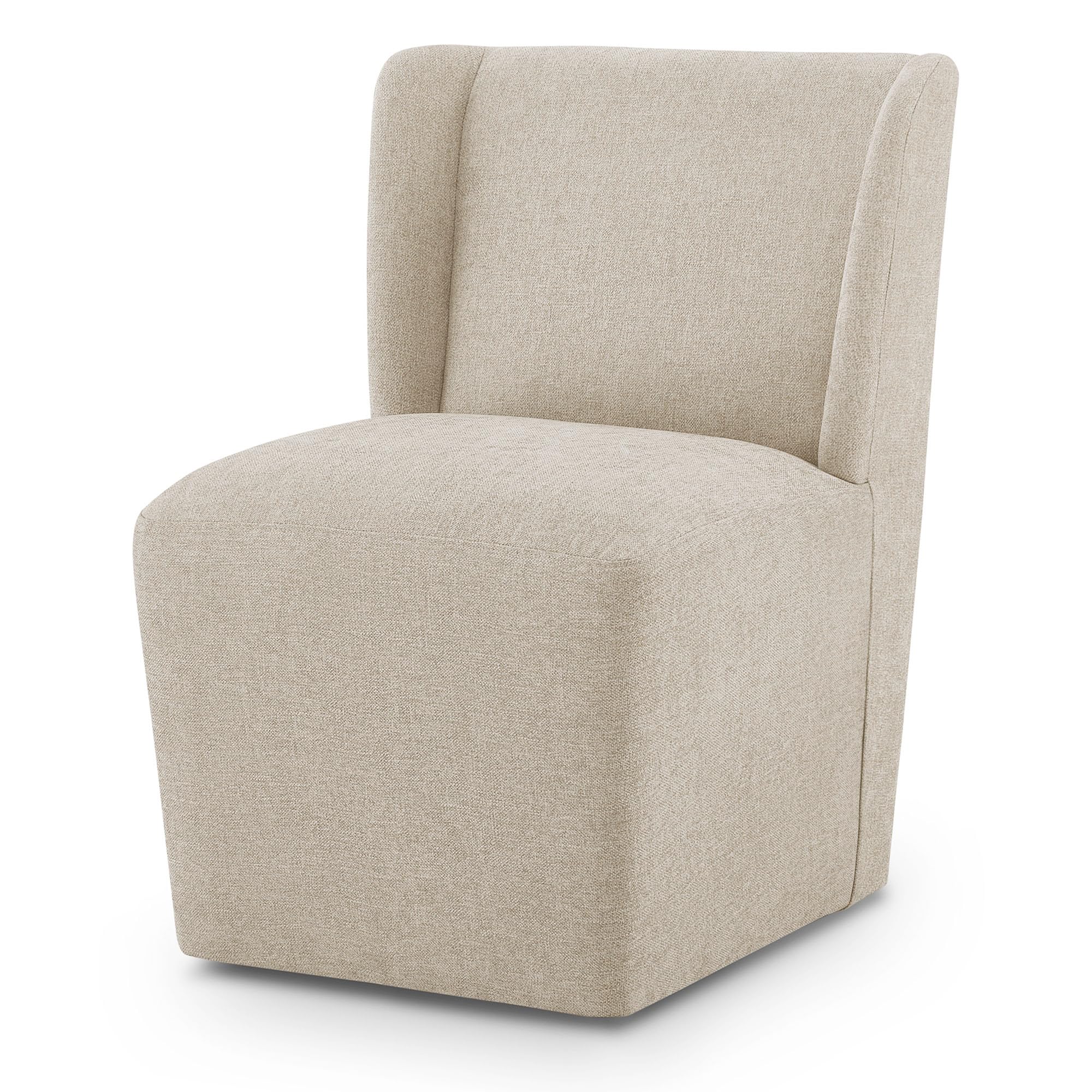 KISLOT Upholstered Dining Chairs Set of 4 with Casters, Wingback Modern Side Armless Deskchair with Rollers for Diningroom Bedroom Livingroom Reading Room, Cream Beige Fabric